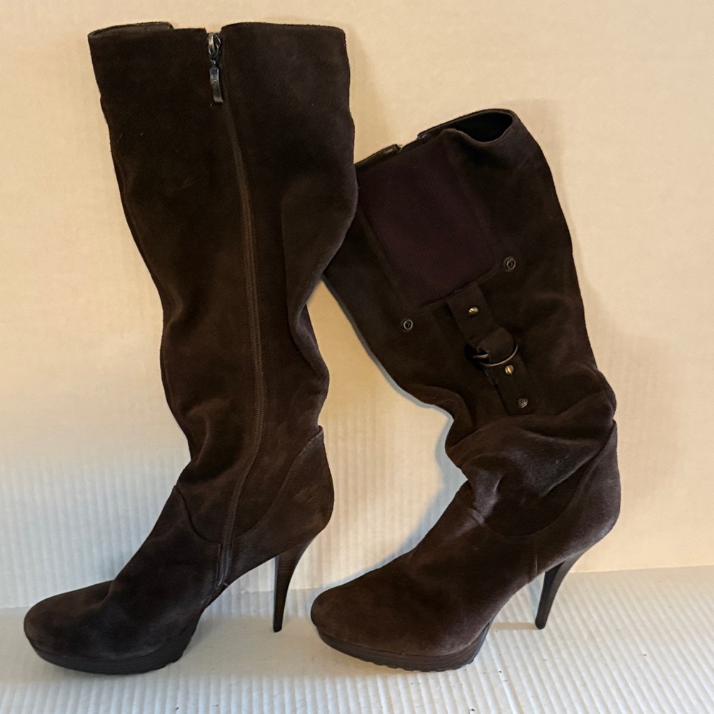 Guess Dark Brown Heeled Boots-NEW